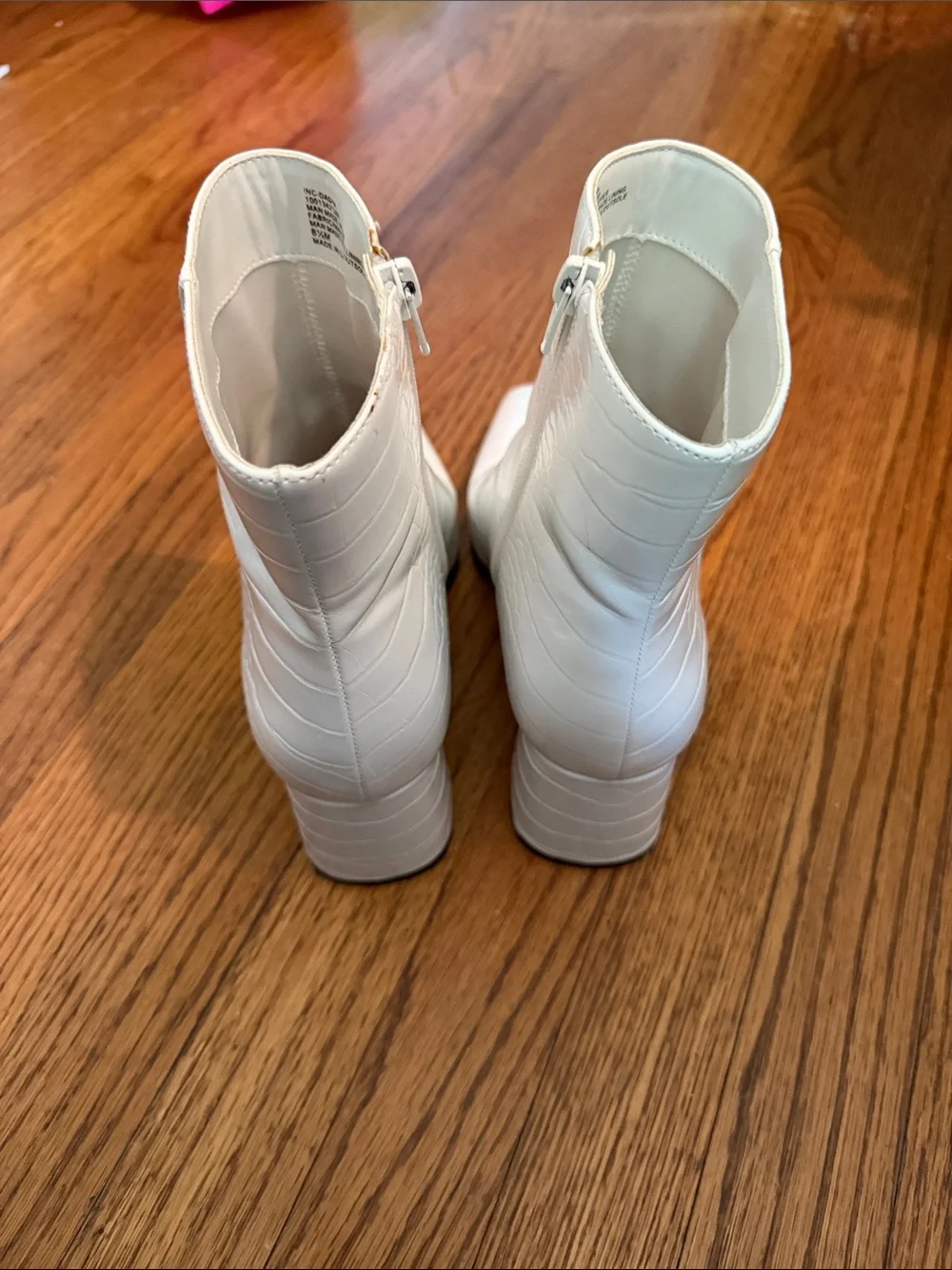 Women's White Croc-Embossed Ankle Boots - Picture 3 of 6
